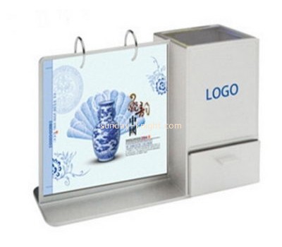 Acrylic desk stand up calendar stand with pen holder BHK-029