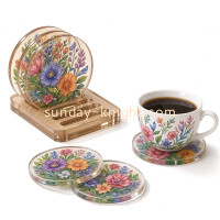 Custom Acrylic Coffee Cup Coaster Set with Holder: Precision Craftsmanship by Sunday Knight