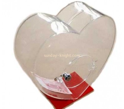 Customize heart shaped clear lucite charity box DBK-455