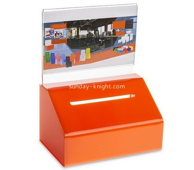 Bespoke orange acrylic lockable donation box DBK-569