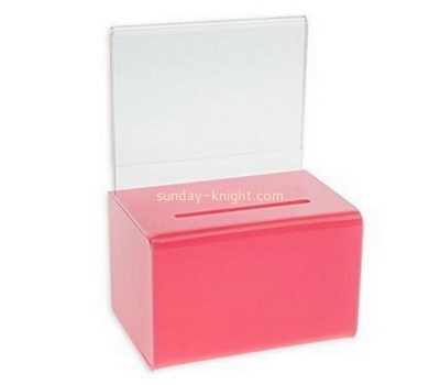 Customize small red acrylic donation box DBK-1094
