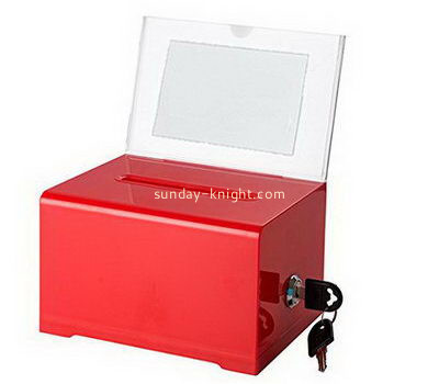 Customize red acrylic charity box with sign holder DBK-1098