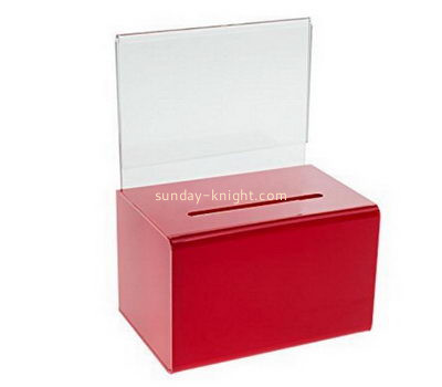 Customize red acrylic donation box with sign holder DBK-1100