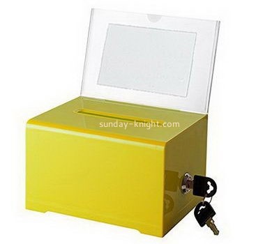 Customize yellow acrylic donation box DBK-1103