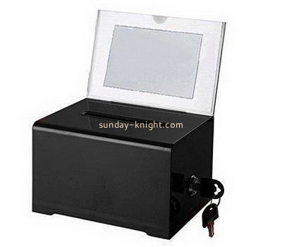 Customize small acrylic charity box with sign holder DBK-1109