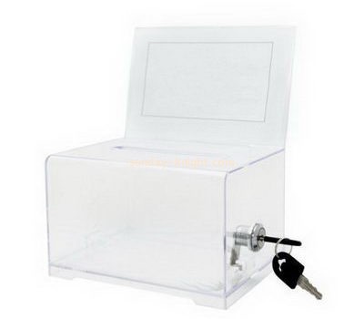 Customize clear acrylic charity box with sign holder DBK-1113