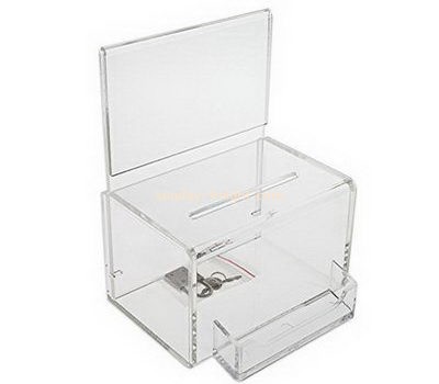 Customize clear acrylic election box with business card holder DBK-1116