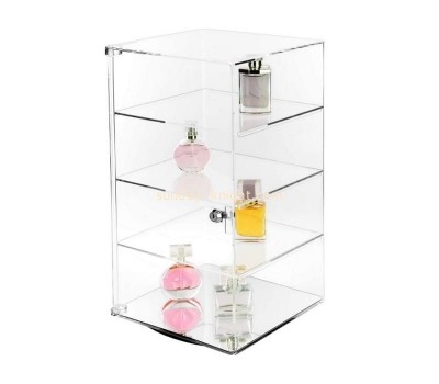 Custom rotating acrylic lucite lockable showcase display case for collectibles with 3 removable shelves & mirrored bottom DBK-1232