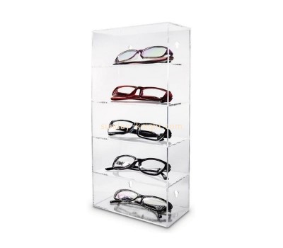 Custom wall mounted acrylic lucite eyewear case, mountable display case, 5 shelf sunglasses display holder case DBK-1233