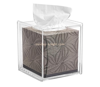 Custom square clear acrylic bathroom tissue box cover lucite napkin dispenser plexiglass holder DBK-1241