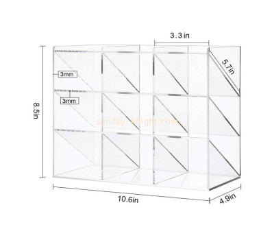 Customize clear acrylic pen holder plexiglass desk organizer with 12 compartments lucite desktop stationery box DBK-1243