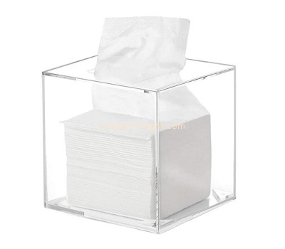 Custom plexiglass facial tissue dispenser lucite box perspex square napkin organizer for bathroom, kitchen and office DBK-1262