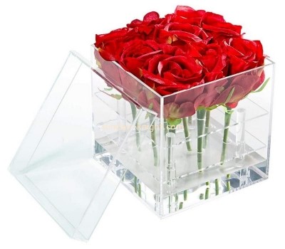 Custom acrylic flower box water holder perspex rose pots stand lucite square vase DBK-1289
