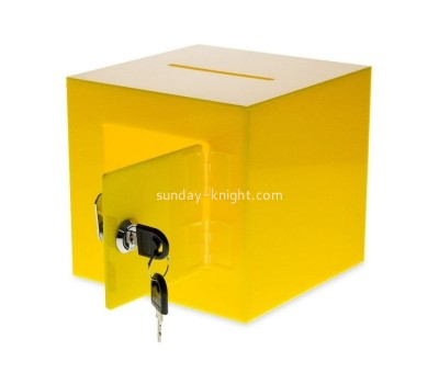Custom acrylic cube donation box plexiglass suggetion box with rear open door and cam lock DBK-1290