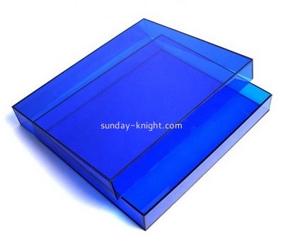 Customize acrylic flat box blue plastic display case plexiglass box DBK-1339