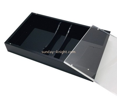 Customize acrylic 2 compartment poker box black plexiglass poker case DBK-1338