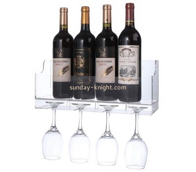 Plexiglass supplier customize acrylic wall wine bottle and glass shelves WDK-136