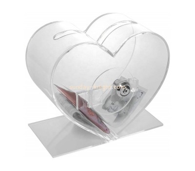 Custom heart shape acrylic donation box with lock DBK-030