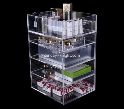 Clear acrylic storage box with four drawers and top side holders MDK-028