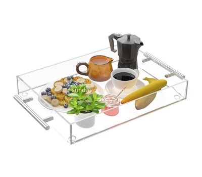 Lucite supplier custom acrylic food serving tray with metal handles STK-158