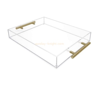 Plexiglass manufacturer custom acrylic food serving tray with metal handles STK-156