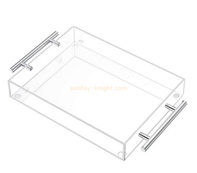 Acrylic manufacturer custom plexiglass serving tray with metal handles STK-184