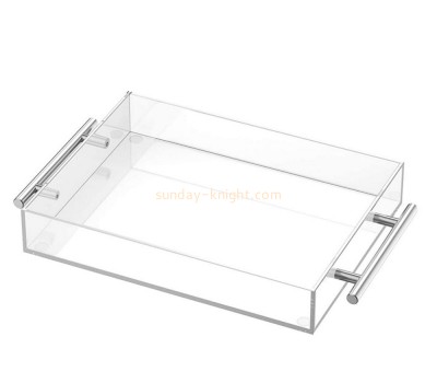 Acrylic manufacturer custom plexiglass serving tray with metal handles STK-208