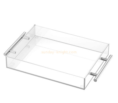 Acrylic manufacturer custom plexiglass serving tray with metal handles STK-208