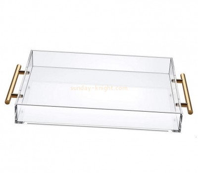 Lucite supplier custom acrylic serving tray with metal handles STK-216