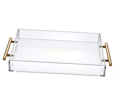 Lucite supplier custom acrylic serving tray with metal handles STK-216