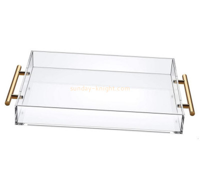 Lucite supplier custom acrylic serving tray with metal handles STK-216