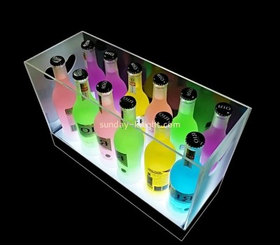 Custom frosted plexiglass luminous champagne rectangle binaural ice bucket LDK-088