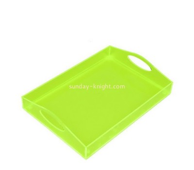 Perspex display manufacturer custom fluorescent green acrylic serving tray with handles STK-285