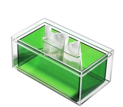 Lucite display manufacturer custom clear + translucent green acrylic facial tissue box HCK-213
