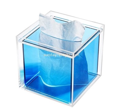 Perspex display supplier custom clear + translucent blue acrylic cocktail napkin holder HCK-210