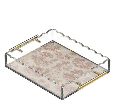 Custom acrylic non-slip base decor tray with metal handles STK-381