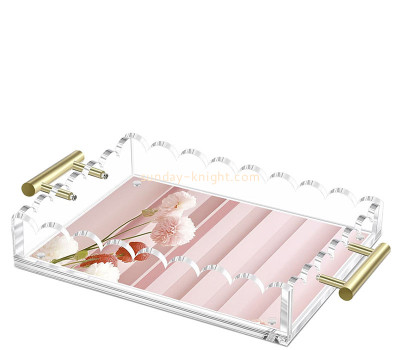 Custom acrylic scalloped decor tray with metal handles STK-383