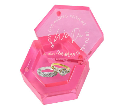 Custom acrylic hexagon wedding ring box with magnetic lid DBK-1525