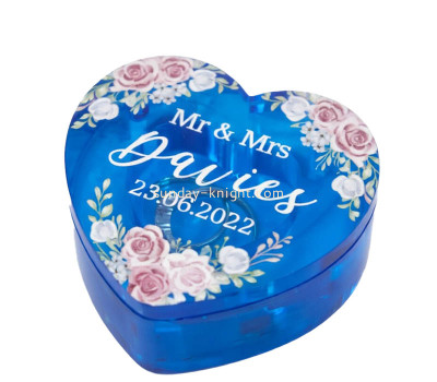 Custom acrylic heart shaped wedding ring box with lid DBK-1526