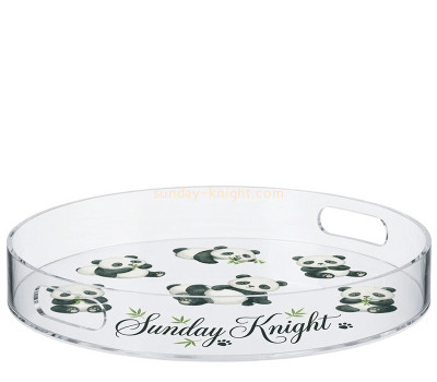 Custom round acrylic decorative tray with handle STK-396