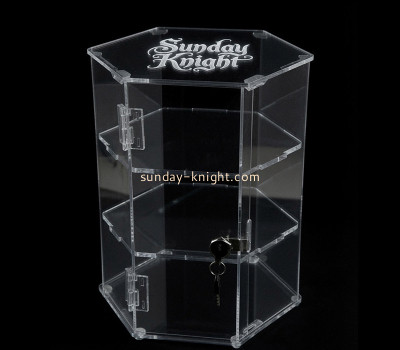 Custom hexagon acrylic lockable 3 tiers jewelry display cabinet JDK-820