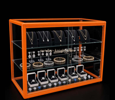 Custom acrylic 3 tiers lockable jewelry display case JDK-825