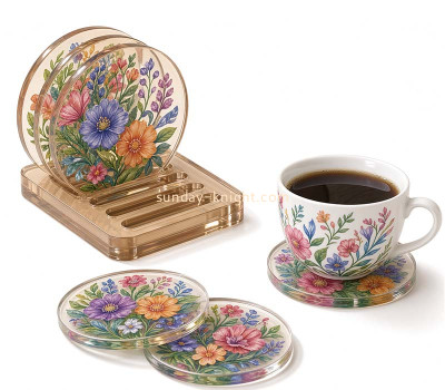 Custom acrylic coffee cup coaster set with holder HCK-309