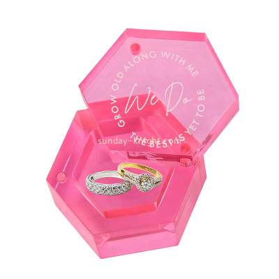 Custom acrylic hexagon wedding ring box with magnetic lid DBK-1525
