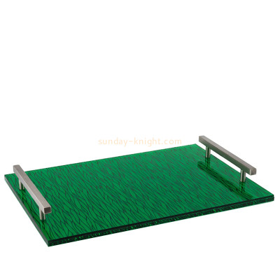 Custom acrylic bathroom towel tray with metal handles STK-388