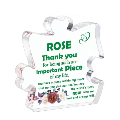 Custom acrylic puzzle shaped thank you gift block ABK-322
