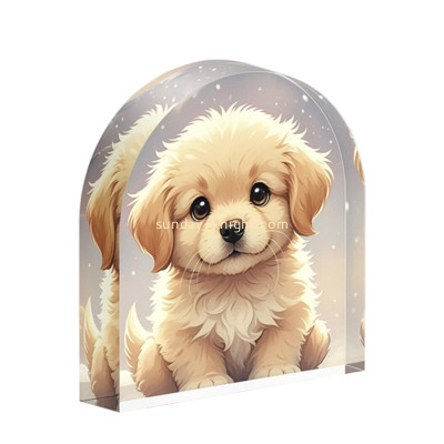 Custom top round acrylic dog photo display block ABK-329