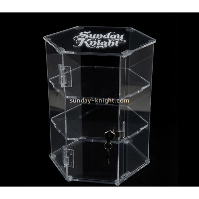 Custom hexagon acrylic lockable 3 tiers jewelry display cabinet JDK-820