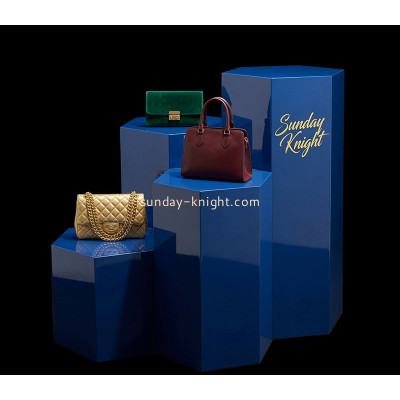 Custom hexagon acrylic retail handbags display plinths ODK-1276