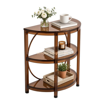 Custom 3-tier half moon acrylic end table with storage shelf AFK-454